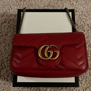 Like New Red Small Gucci Marmont Bag. Box and Dust Bag Included